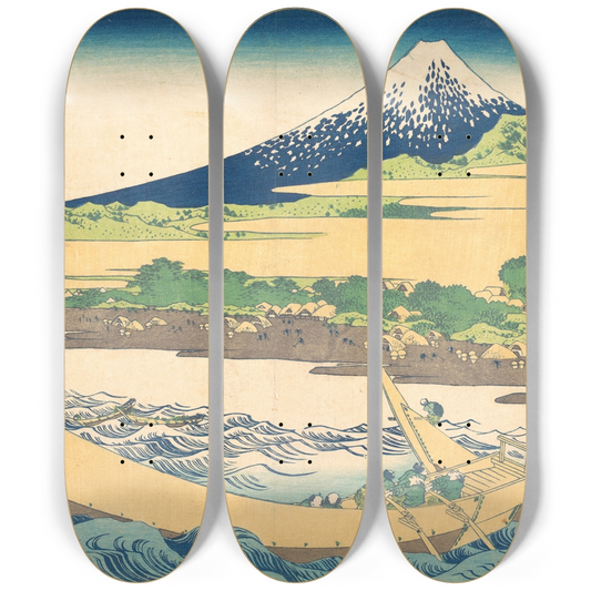 Fisherman at Tago-no-ura Skateboard Triptych by Hokusai — Full 3-Deck Art Set