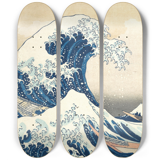 The Great Wave Skateboard Triptych by Hokusai — Full 3-Deck Art Set