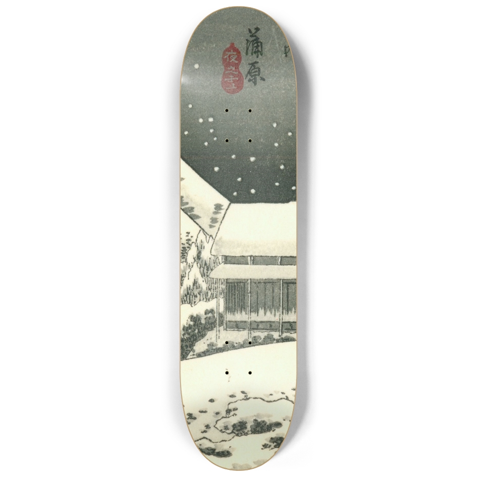 Kanbara: Snowy Night Triptych — Center Deck Artwork by Hiroshige