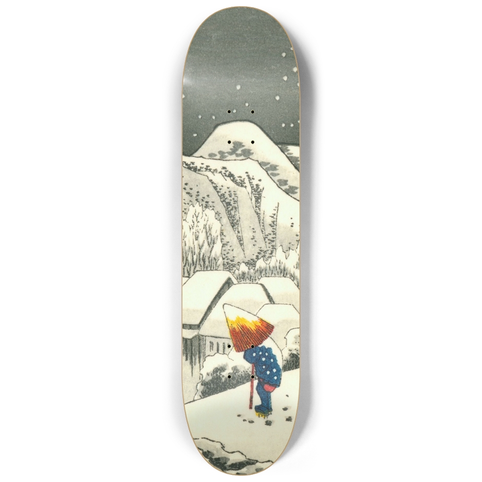 Kanbara: Snowy Night Triptych — Left Deck Artwork by Hiroshige