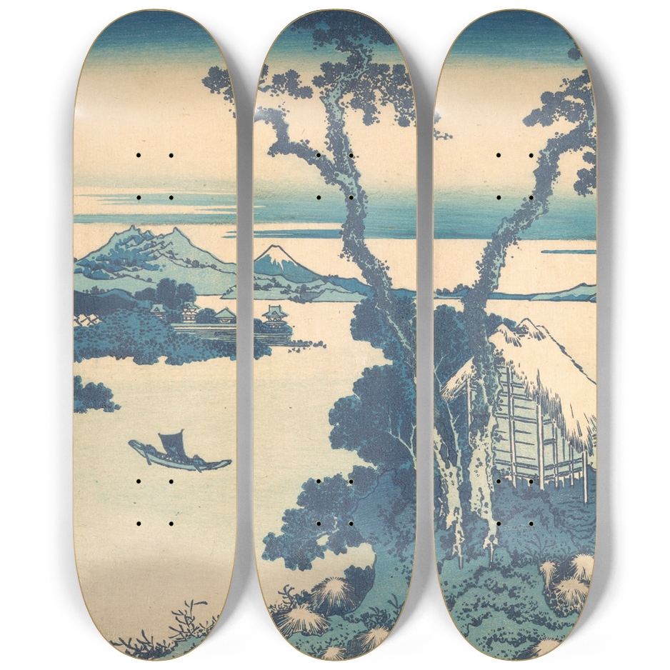 Lake Suwa in Shinano Province Skateboard Triptych by Hiroshige — Full 3-Deck Art Set