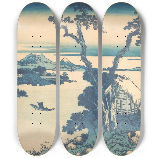 Lake Suwa in Shinano Province Skateboard Triptych by Hiroshige — Full 3-Deck Art Set