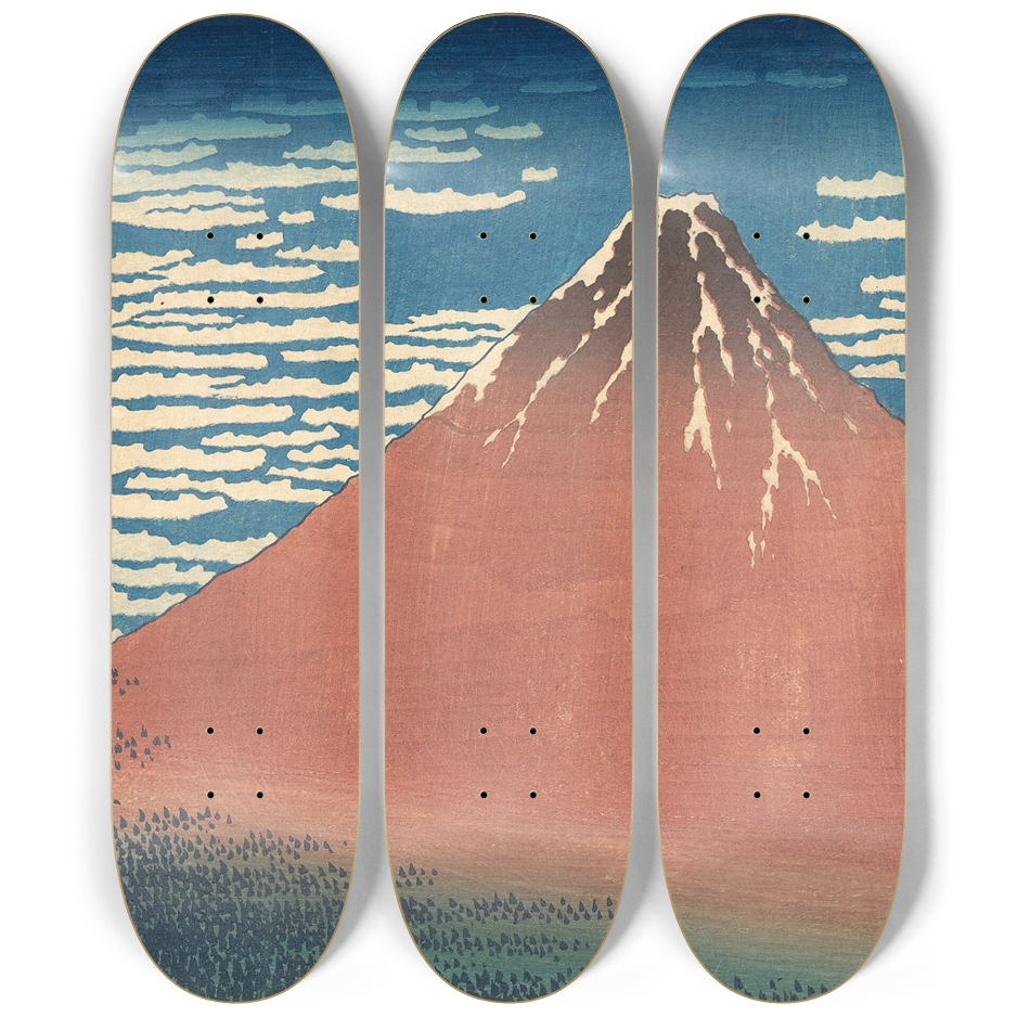Red Fuji Skateboard Triptych by Hokusai — Full 3-Deck Art Set