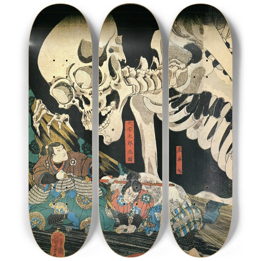 Takiyasha the Witch and the Skeleton Spectre Skateboard Triptych by Kuniyoshi — Full 3-Deck Art Set