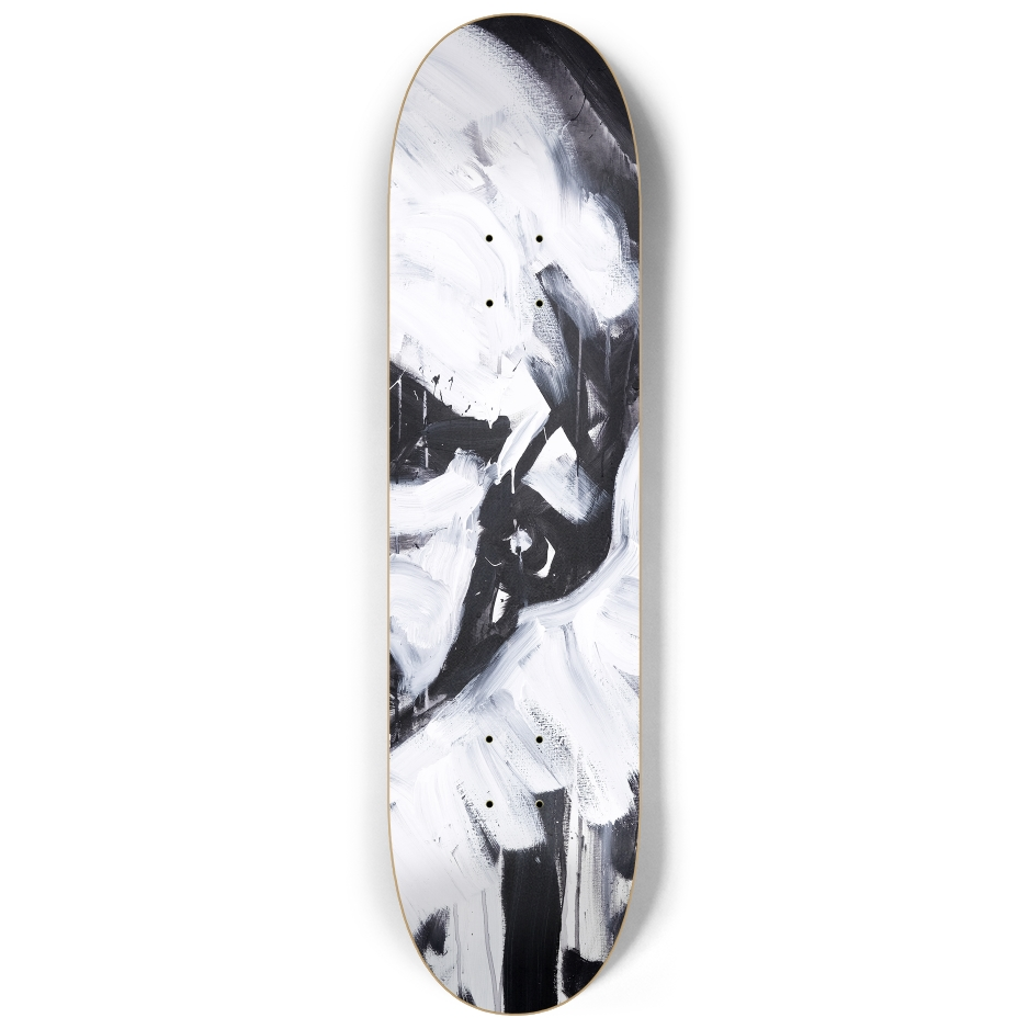 Center deck from untitled triptych by Justin Chapman with high-contrast strokes forming abstract facial features