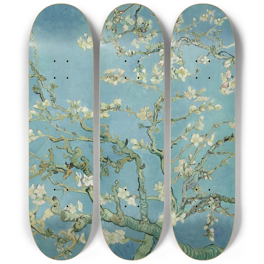 Full Van Gogh Almond Blossoms skateboard triptych set for wall display