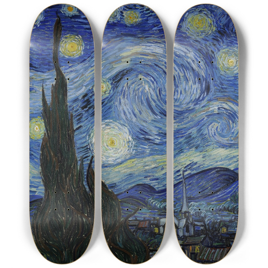 Full 3-deck Van Gogh Starry Night skateboard triptych wall art set